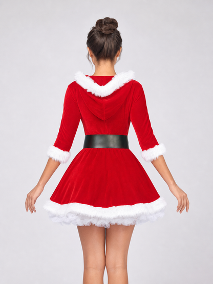 New Year's costume dress with white trim and a belt