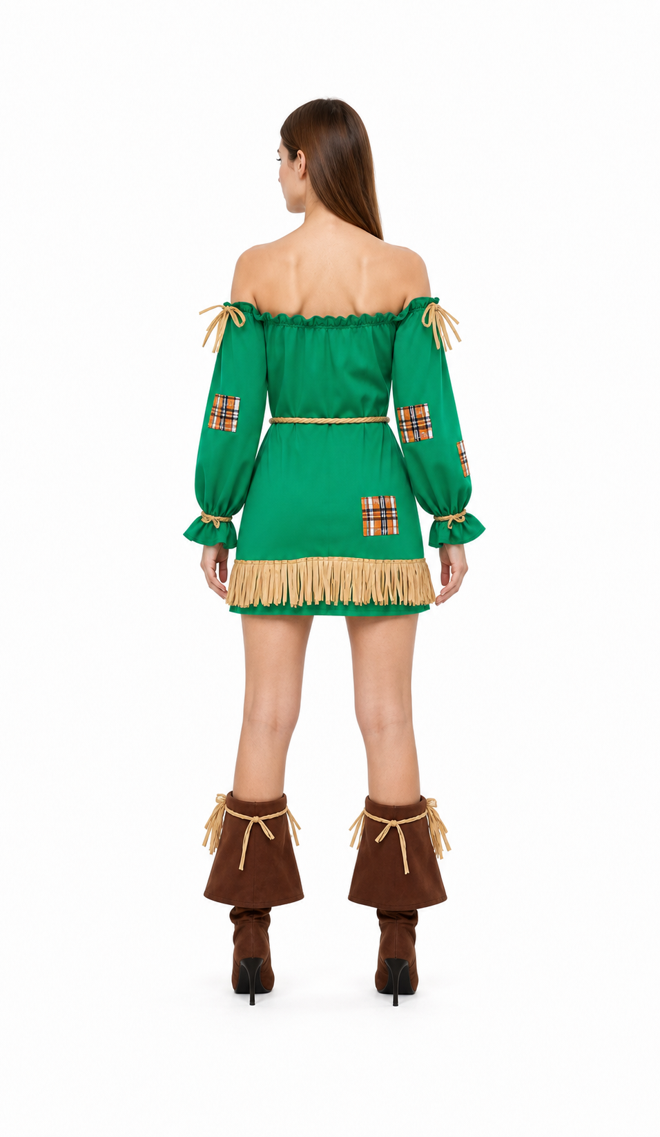 Scarecrow Costume from the Land of Oz with Dress and Hat back view