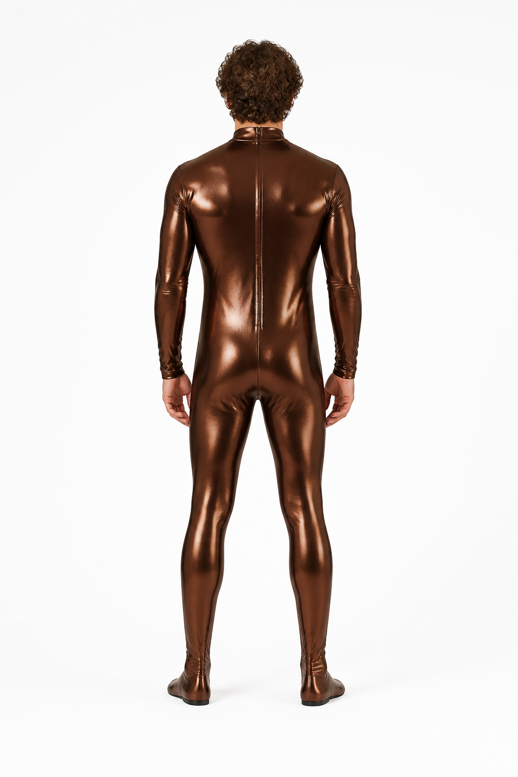 Patent-Finish Form-Fitting Jumpsuit with Zipper back view