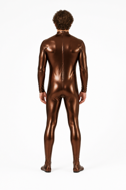 Patent-Finish Form-Fitting Jumpsuit with Zipper back view
