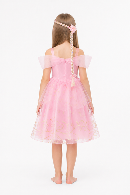 Pink Princess Costume with a Bow and Mesh back view