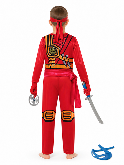 Red Ninja Costume with Sword and Mask for Parties back view