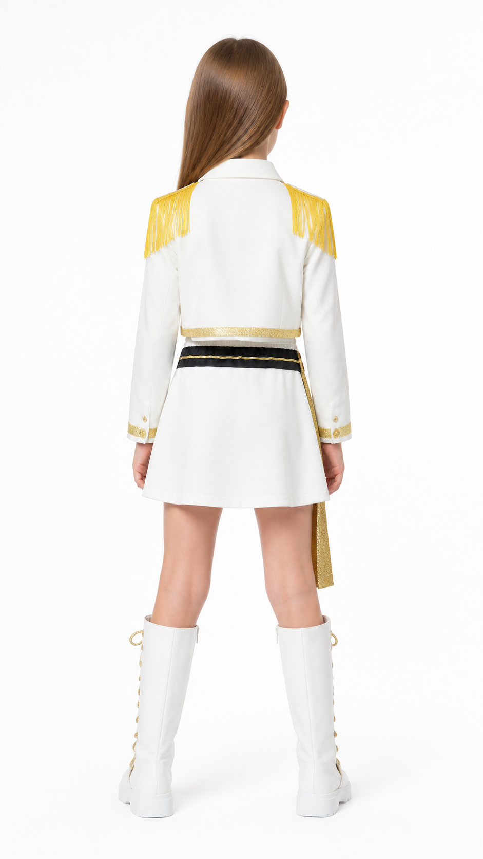 Children's White Costume with Gold Embellishments for Halloween back view