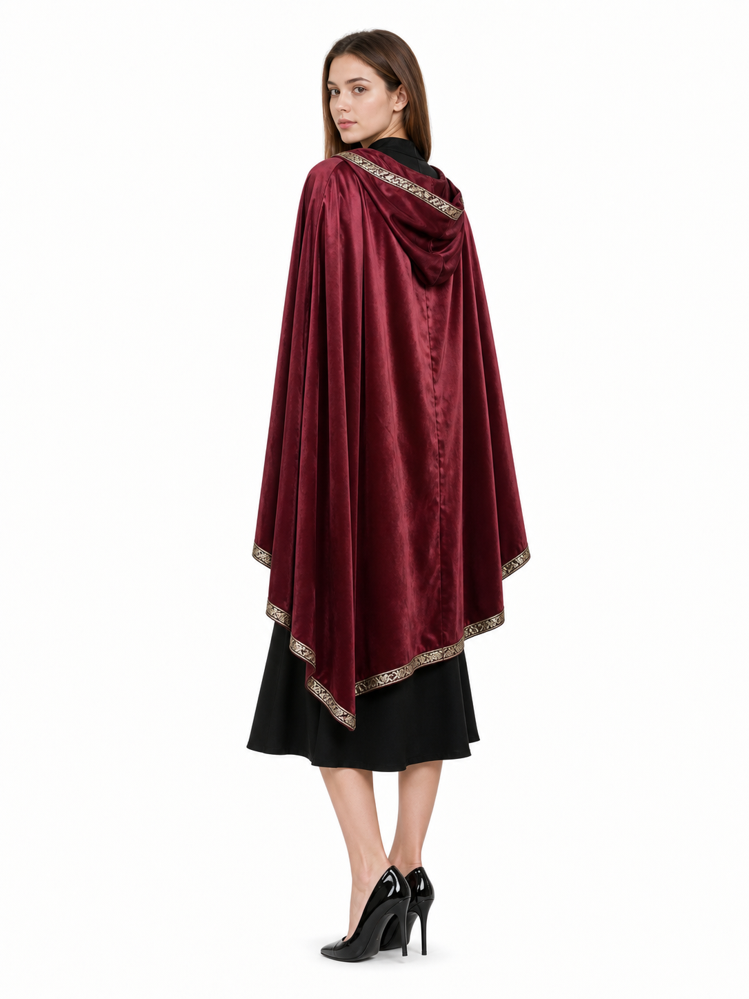 Burgundy Carnival Cape with Gold Trim