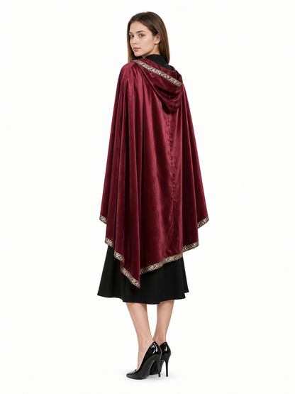 Burgundy Carnival Cape with Gold Trim