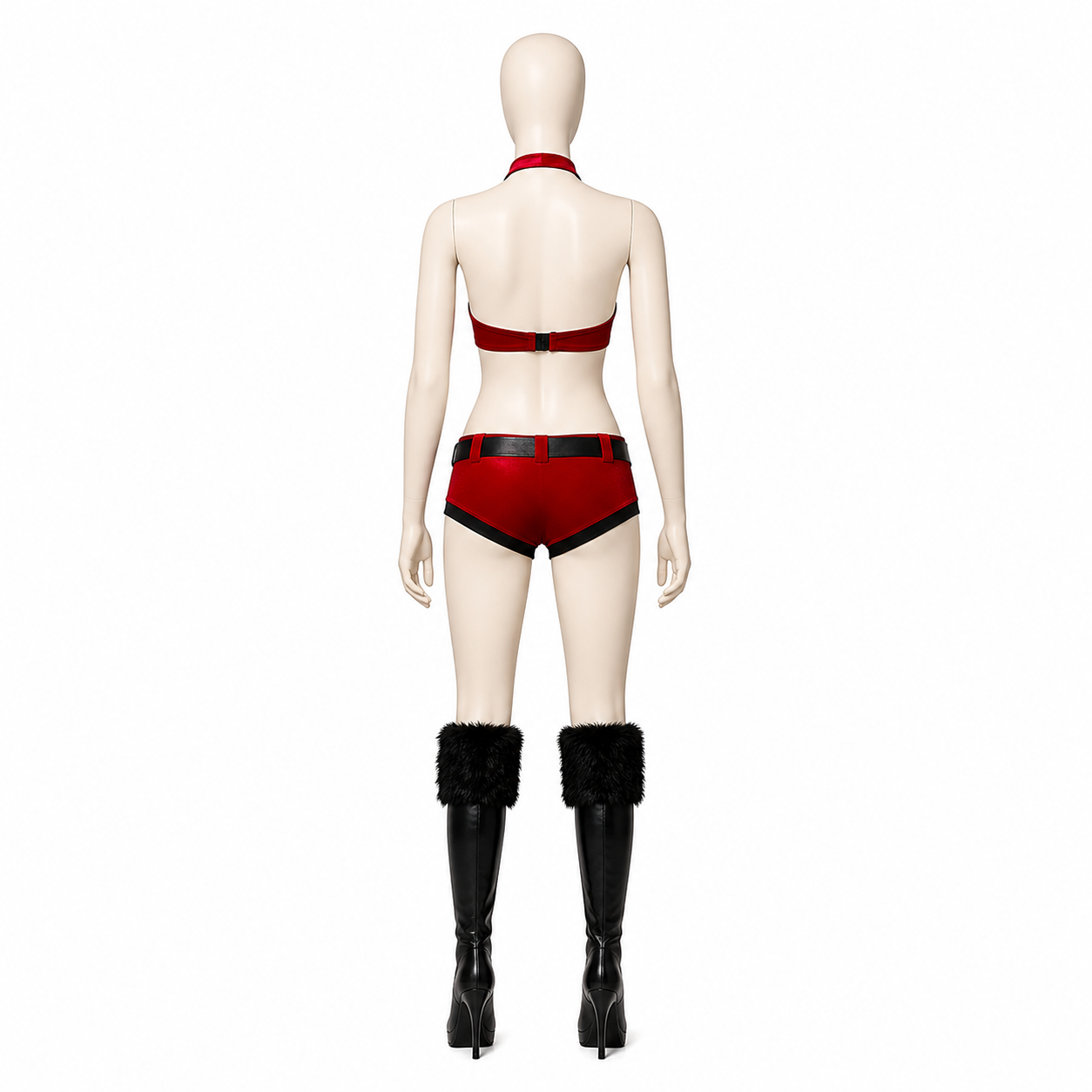 Erotic 2-Piece Red and Black Hooded Set back view