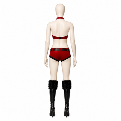 Erotic 2-Piece Red and Black Hooded Set back view