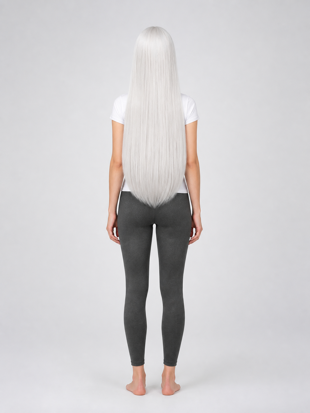 Long Straight White Carnival Wig with Side-Swept Bangs back view