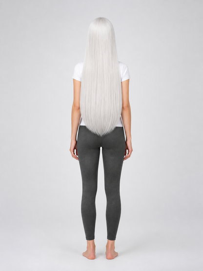 Long Straight White Carnival Wig with Side-Swept Bangs back view
