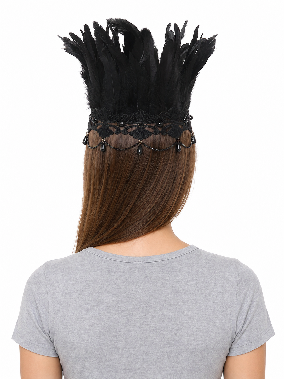 Carnival Feather and Lace Headpiece