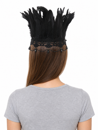 Carnival Feather and Lace Headpiece