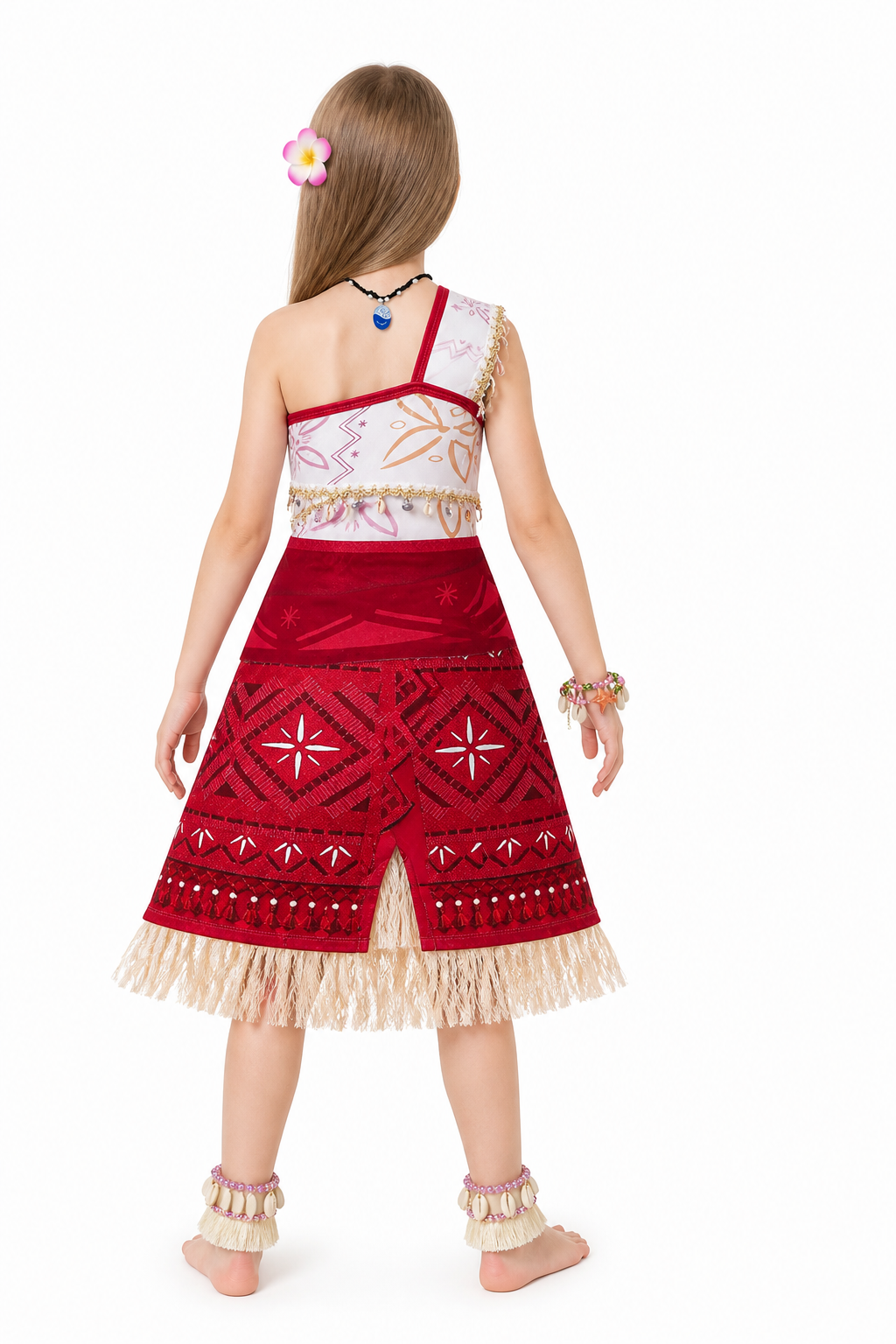Moana One-Shoulder Dress with Shells and Fringe back view