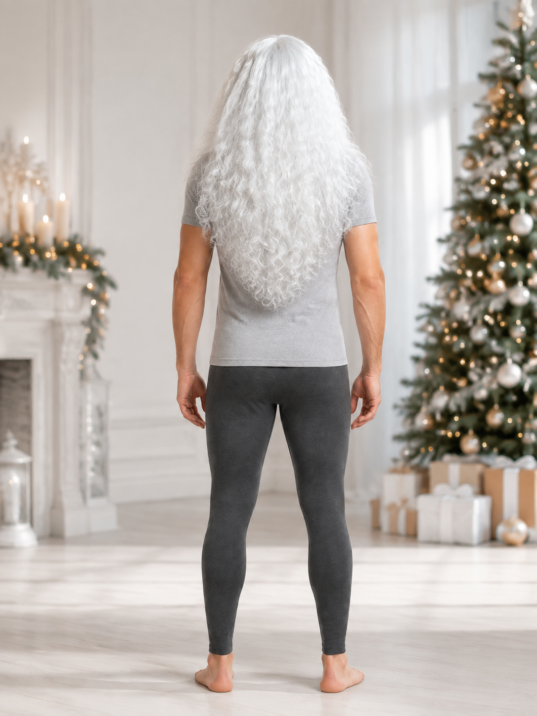 Carnival Wig with White Hair, Beard, and Mustache