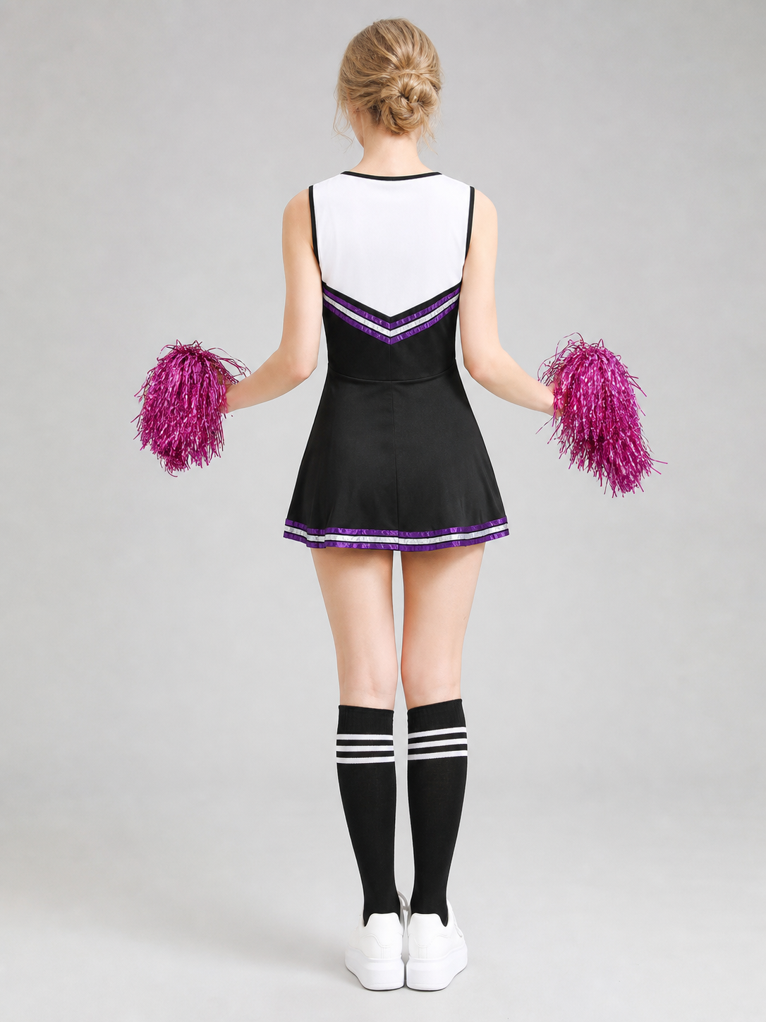 Cheerleading Costume with Dress, Bow, and Pom-Poms