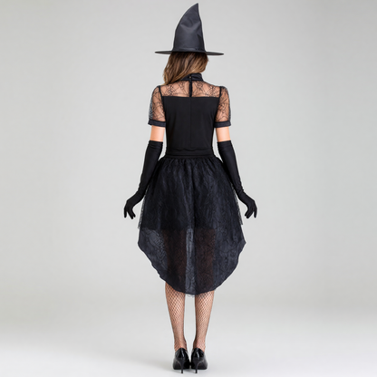 Black masquerade costume designed as a magical outfit with expressive details.