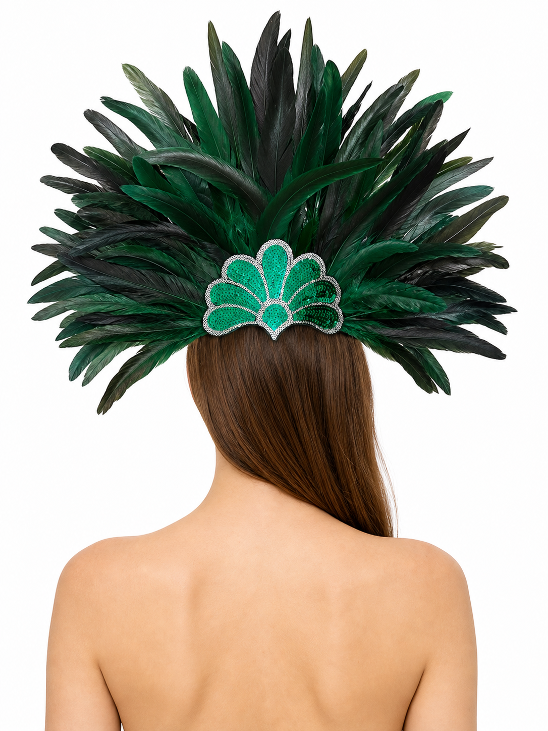 Carnival Headpiece with Green Feathers