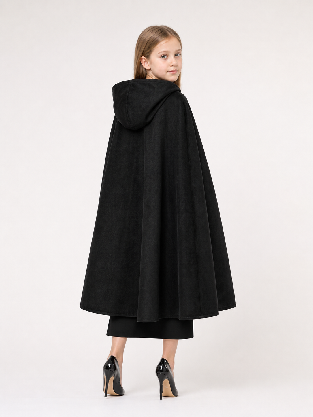 Black medieval hooded carnival cloak