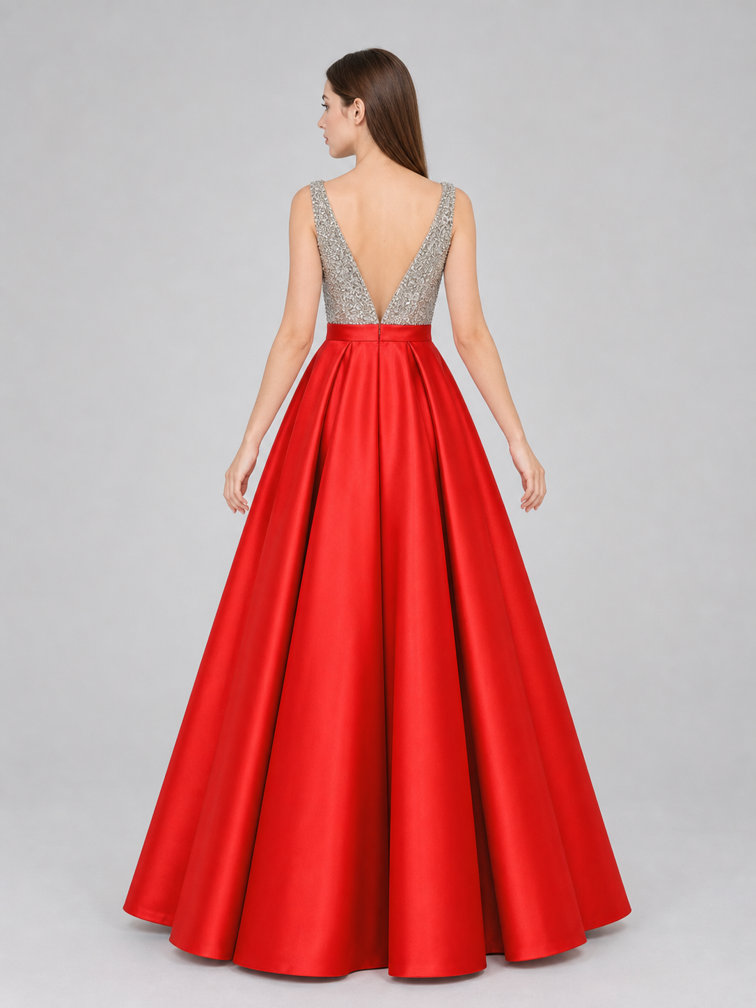 Floor-Length Evening Dress with a Deep V-Neckline