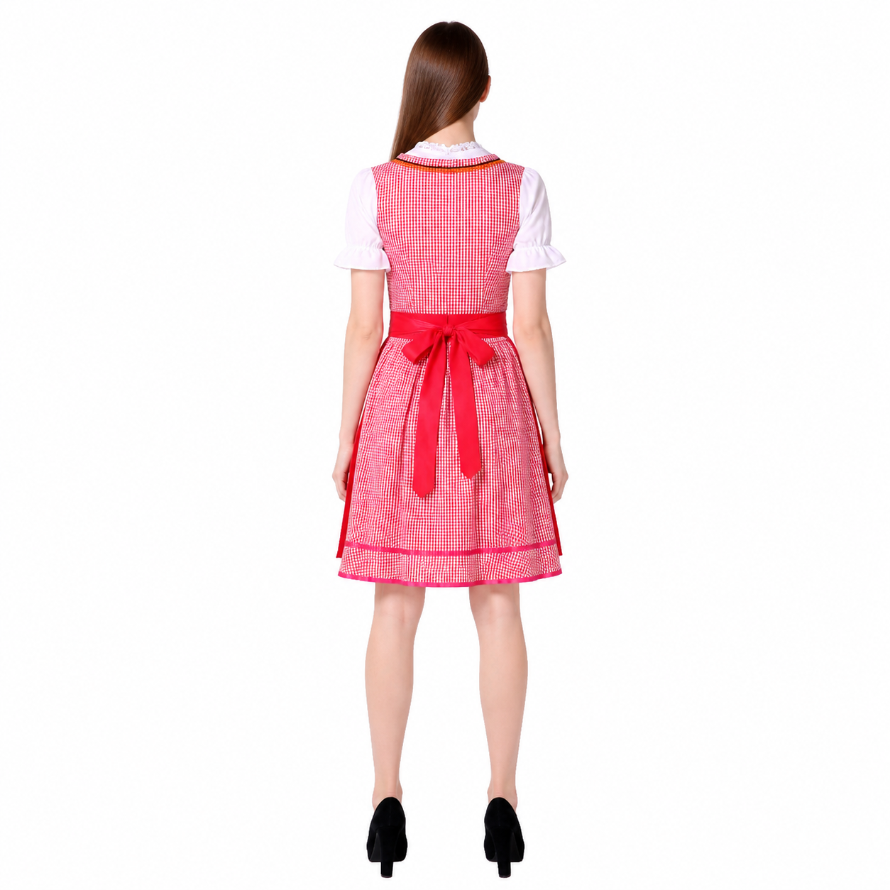 Historical Plaid Role-Playing Costume with Apron back view