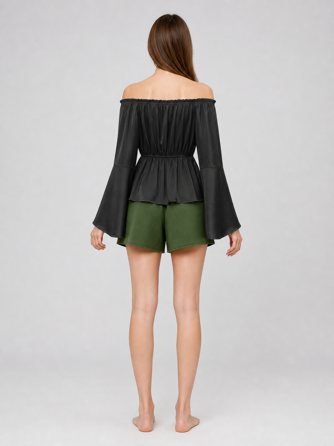 Black Off-the-Shoulder Blouse with Long Sleeves