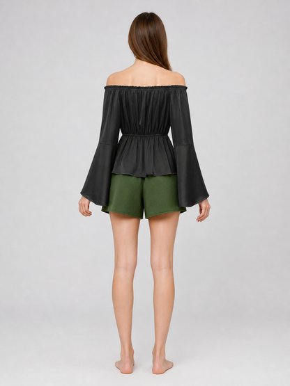 Black Off-the-Shoulder Blouse with Long Sleeves