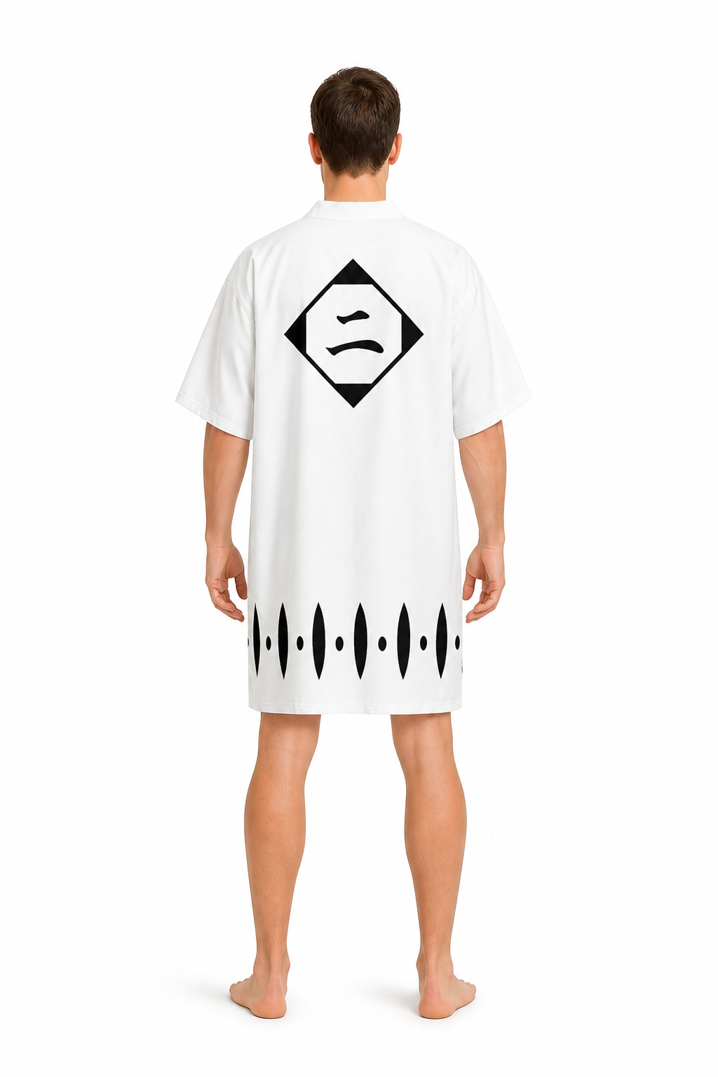 White Anime Cosplay Robe with Black Pattern back view