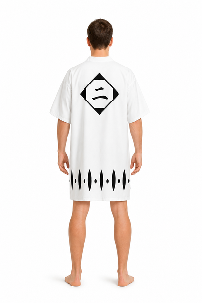 White Anime Cosplay Robe with Black Pattern back view