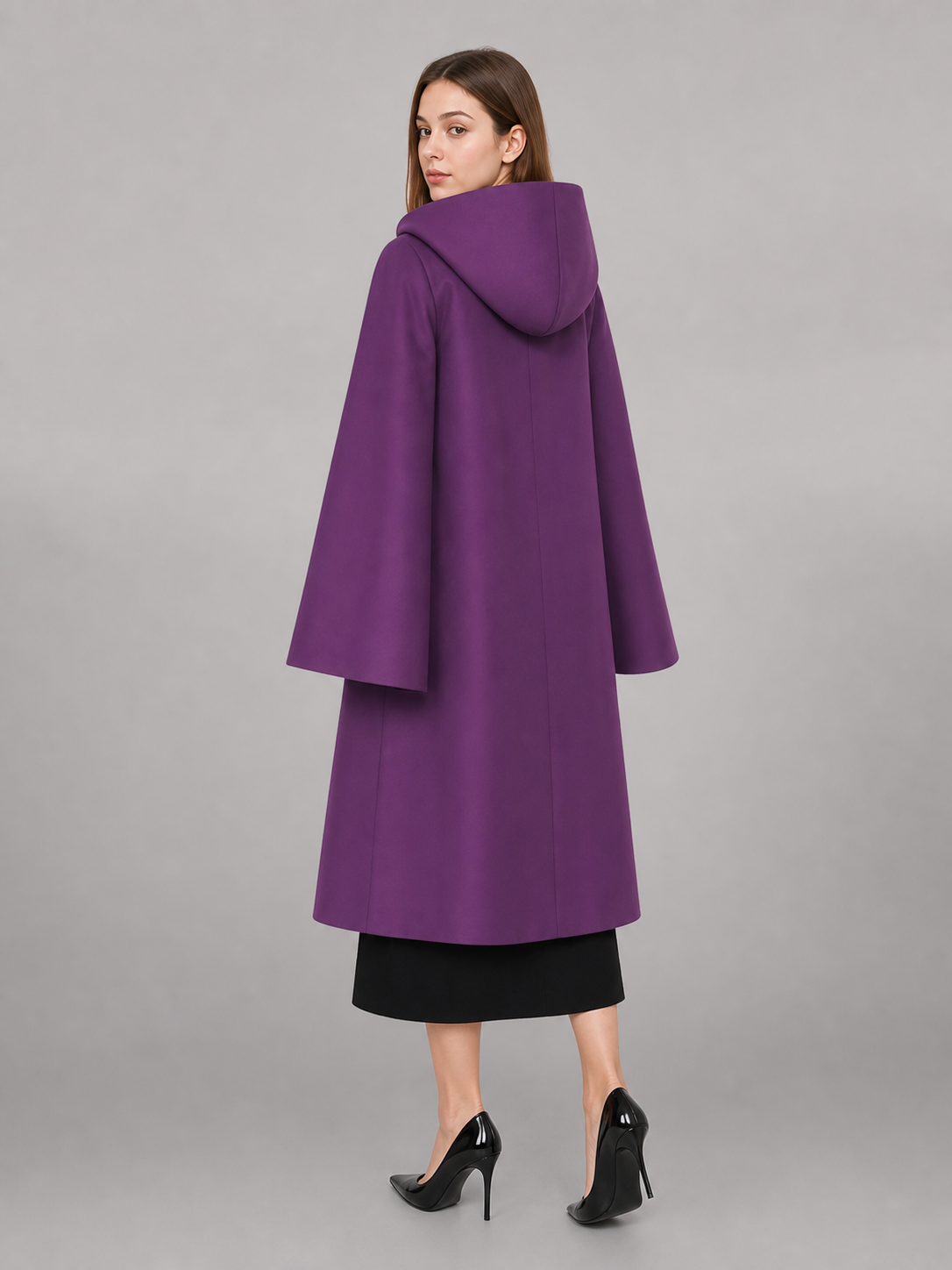Purple hooded costume cloak with zipper