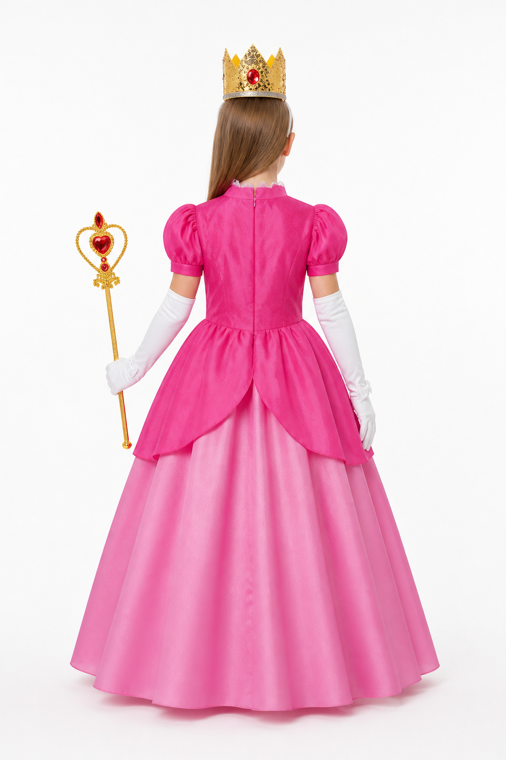 Pink Princess Costume with Crown and Scepter back view