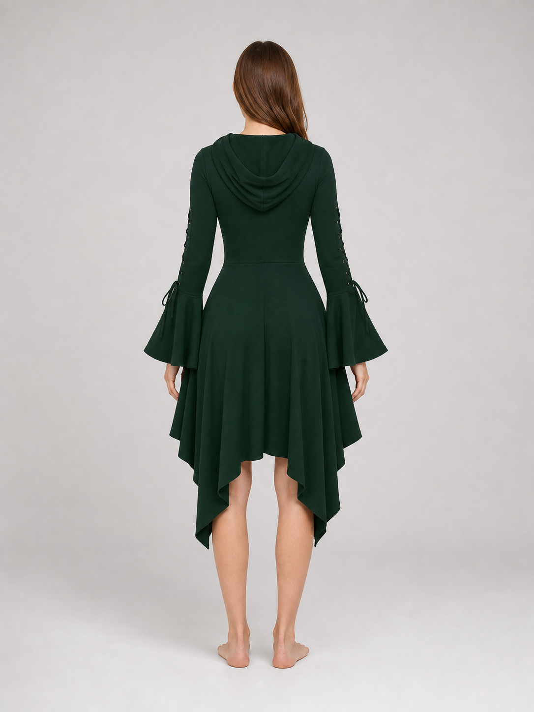 Gothic Hooded Dress with an Asymmetrical Hem