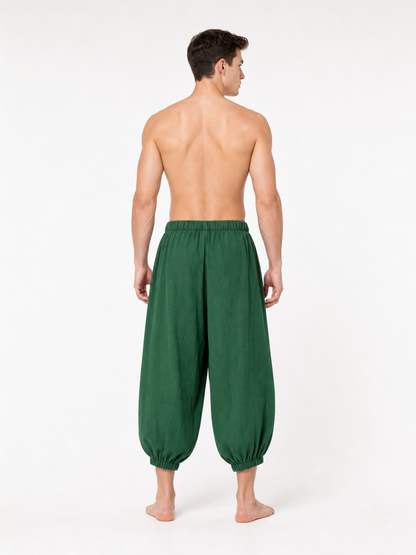 Drawstring Pants with Cuffs, Dark Green back view