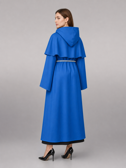 Blue carnival cloak with hood, medieval look
