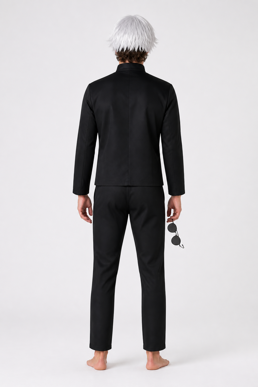Satoru Gojo Cosplay Costume with Wig and Glasses back view