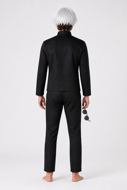 Satoru Gojo Cosplay Costume with Wig and Glasses back view