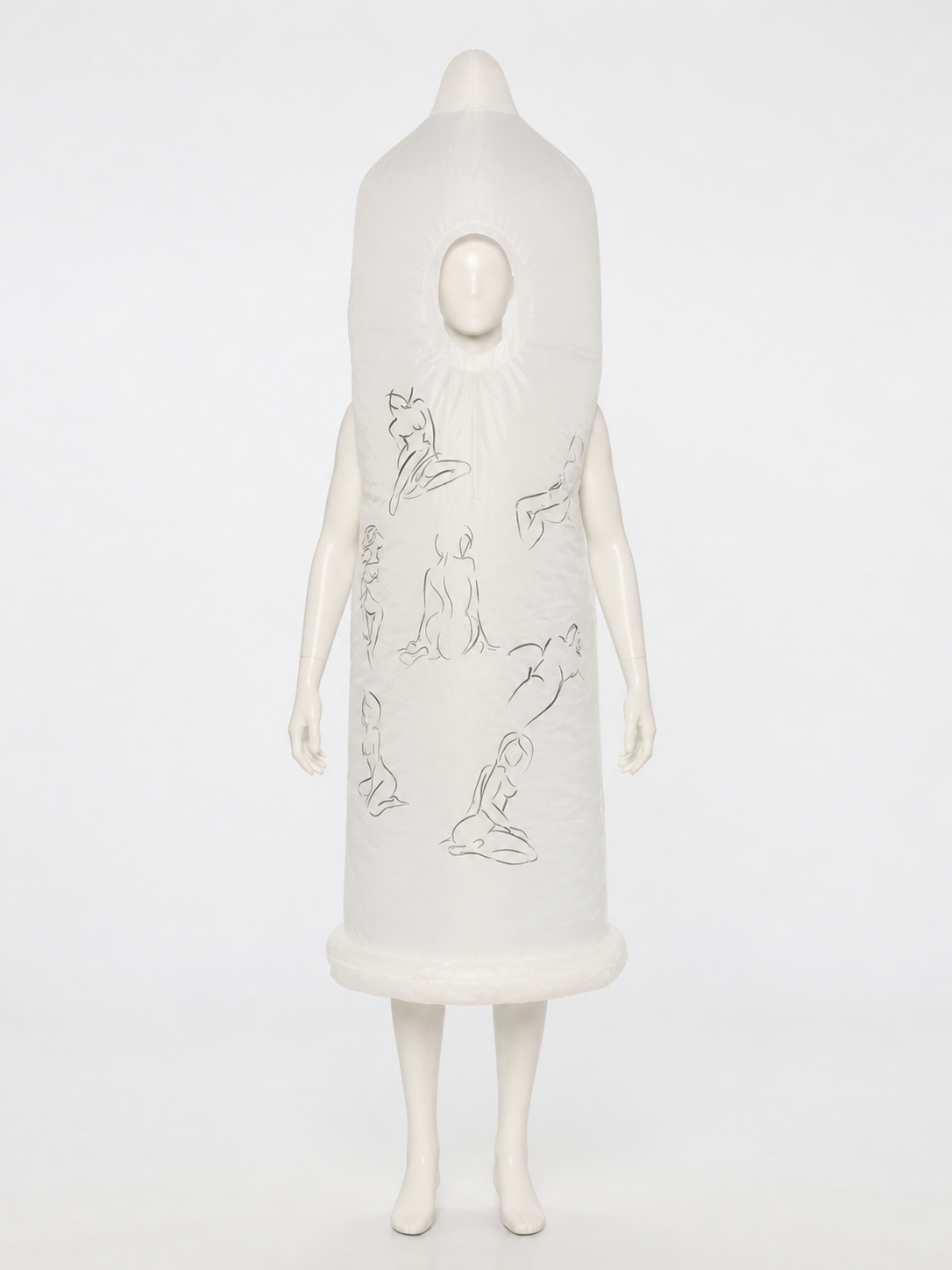 White Inflatable Jumpsuit Costume with Black Pattern back view