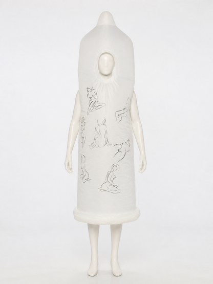 White Inflatable Jumpsuit Costume with Black Pattern back view