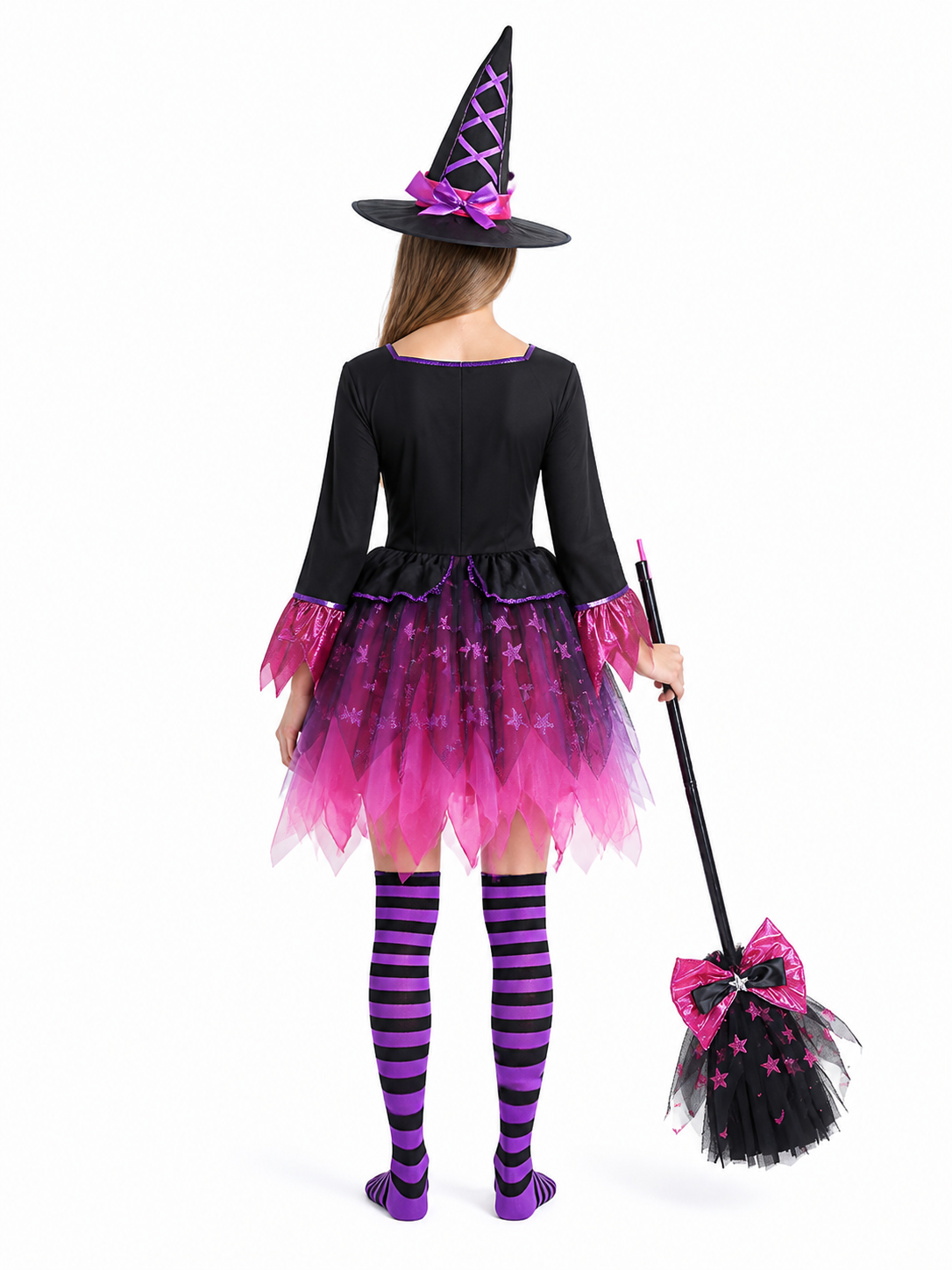 Halloween Witch Costume with Hat and Broom back view