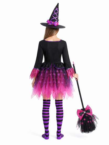 Halloween Witch Costume with Hat and Broom back view