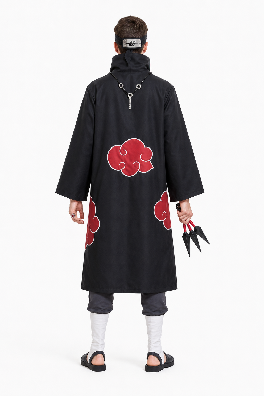 Kakashi Cosplay Costume with Akatsuki Cloak and Accessories back view