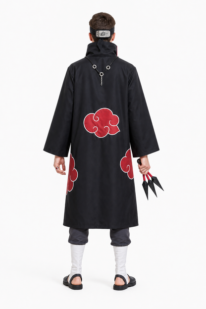 Kakashi Cosplay Costume with Akatsuki Cloak and Accessories back view