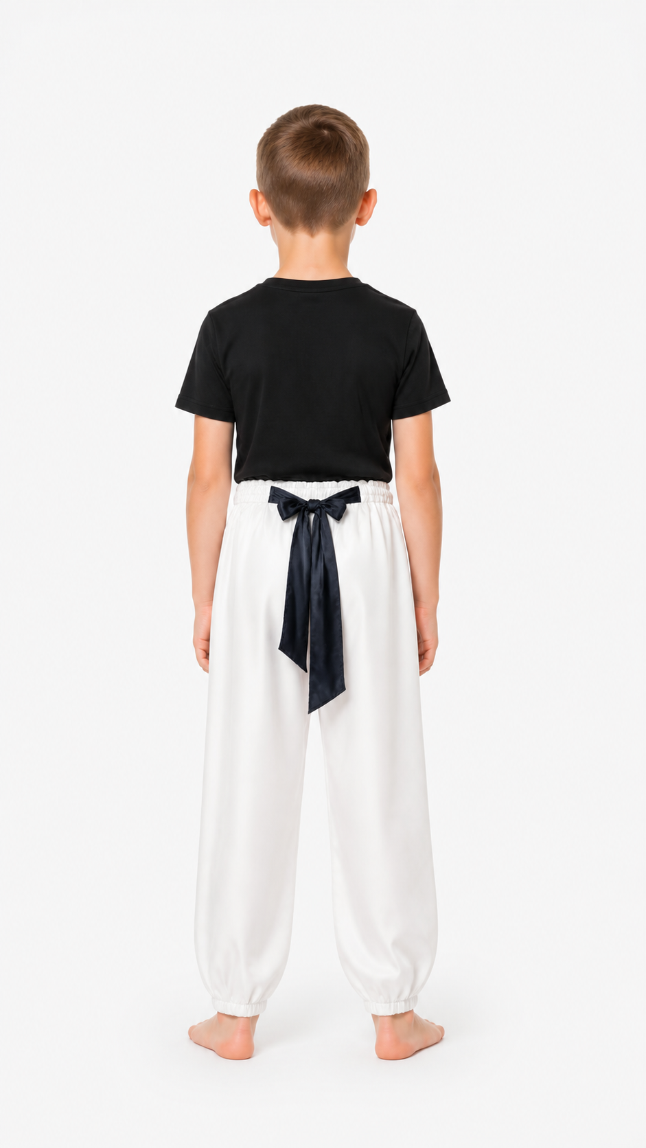 Cosplay Costume with a Black T-Shirt and White Pants back view