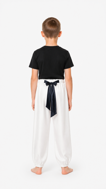 Cosplay Costume with a Black T-Shirt and White Pants back view