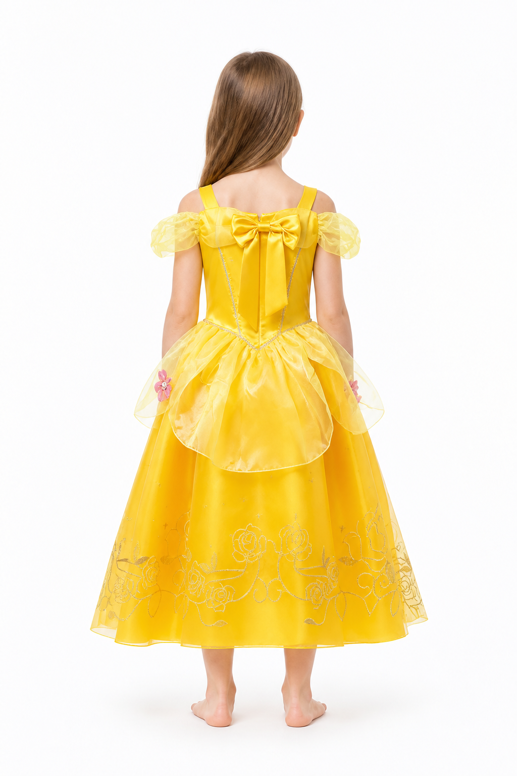 Children's Costume Dress with Floral Embroidery and Bow back view