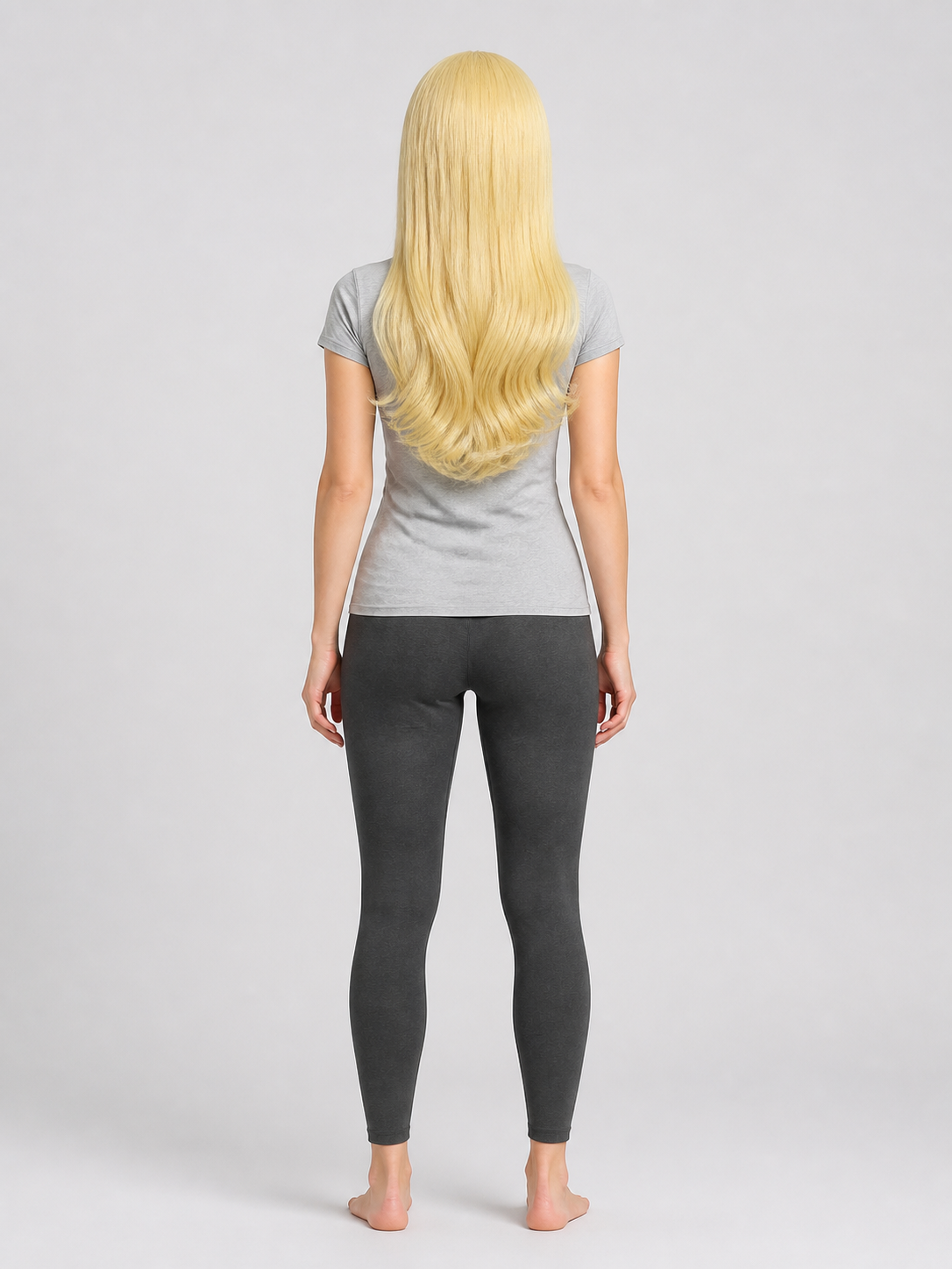 Long Blonde Wig with Bangs, Curly Costume Wig back view