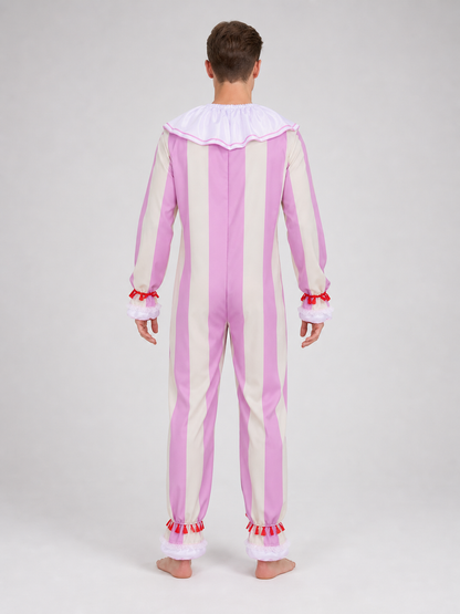 Pink-and-white striped clown costume for cosplay