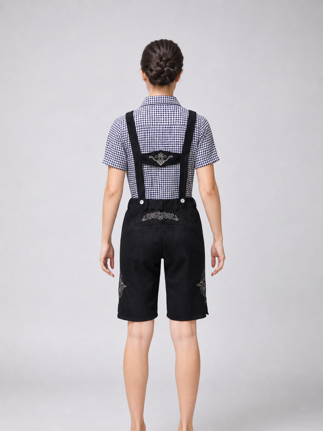 Historical Ethnic Costume with Suspenders and Embroidery back view