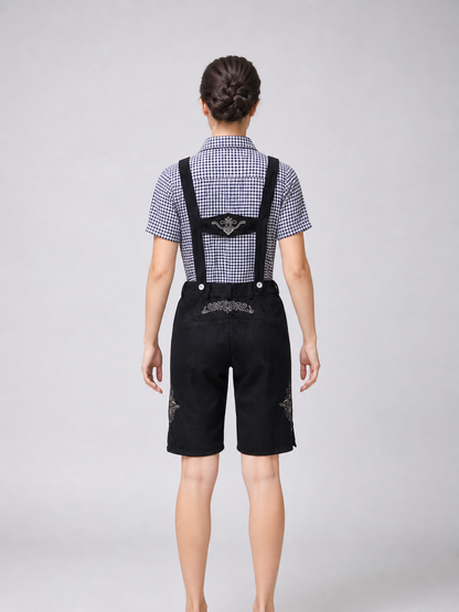 Historical Ethnic Costume with Suspenders and Embroidery back view