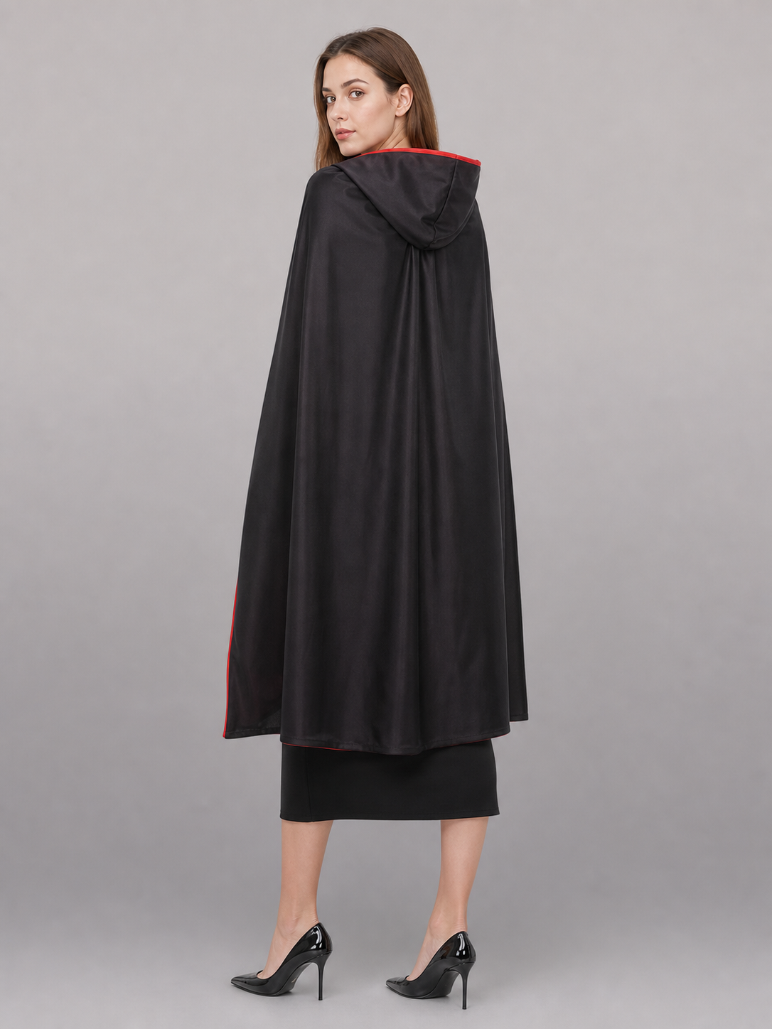 Black-and-Red Hooded Costume Cloak