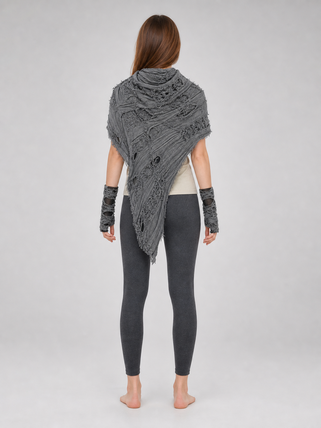 Hooded scarf with fingerless gloves, grunge design