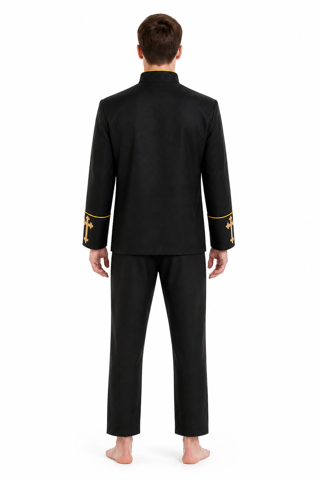 Stand-Collar Jacket with Gold Trim and Crosses back view